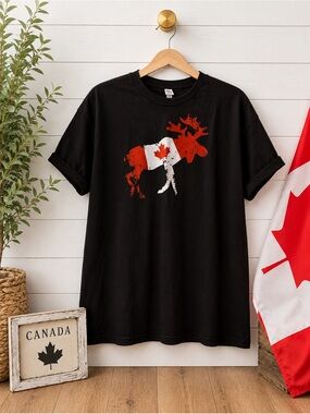 🇨🇦 Men’s Canada Moose Graphic T-Shirt XL | Canadian Flag Tee Black Graphic